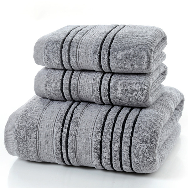 3Pieces Set Grey Cotton Towel Set for Men toalla 2pcs Face Washcloth Hand Towel 1pc Bath Camping Shower Towels Bathroom