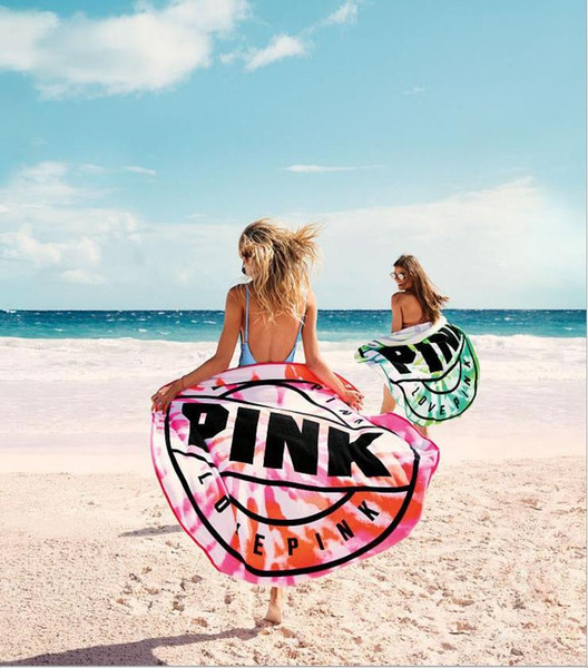 2018 New Arrival Love Pink Green Round Beach Towel Soft Microfiber 150cm Absorbent Quick Drying Swimming Bath Sport Towel Picnic Blanket