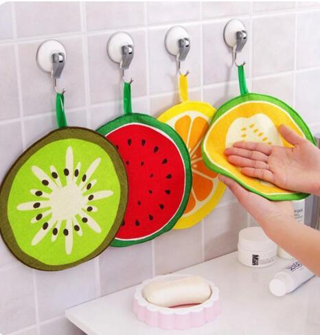 Kawaii Fruit Print Hanging Kitchen Towel Microfiber Towels Quick-Dry Cleaning Rag Dish Cloth Wiping Napkin Scouring Pad