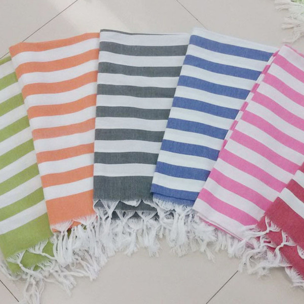 New 100x180cm Soft Cotton Beach Towels Scarf Turkish Tassel Striped Bath Towel for Adult free shipping