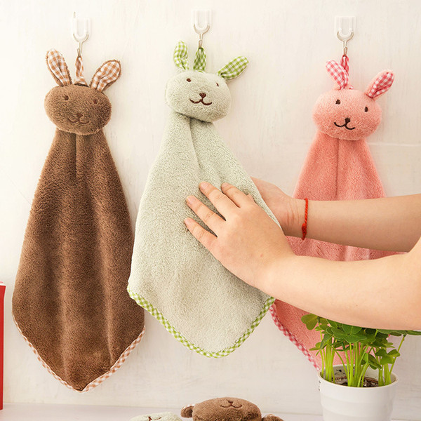 Coral Fleece Hanging Wipe Towel Cute Cartoon Rabbit Kitchen Hand Towel Shower Room Washcloths Wholesale