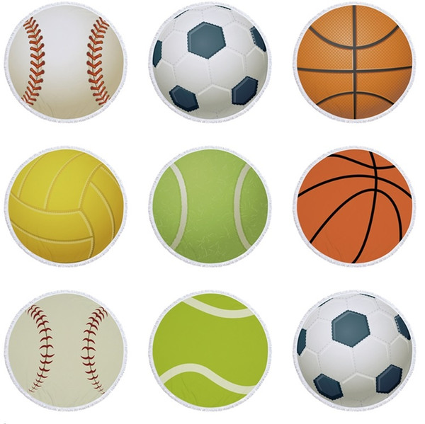 New Round Sports Towel Baseball Football Beach Blankets Towels Summer Tassel Tapestry Polyester Bath Towel Picnic Rugs Yoga Mat 4858