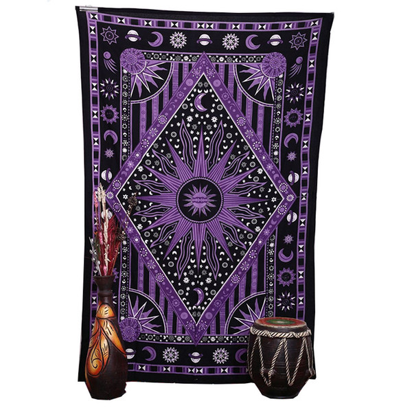 2018 Purple Burning Sun Wall Tapestry Celestial Sun Moon Planet Printed Mandala Tapestries Hippie Bohemian Beach Towel Wall Art Blanket