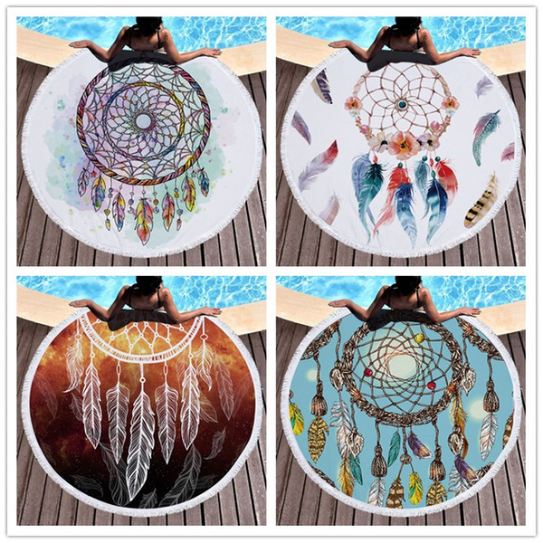 Dreamcatcher Round Beach Towels 150cm Towel Tapestry Tassel Wind Chime Dream Catcher Swimming travel Blankets Microfiber yoga fitness mat