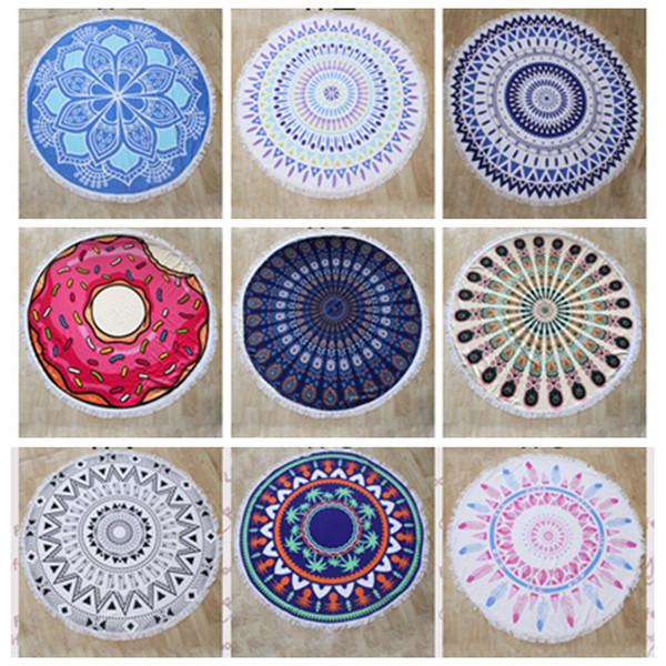 Round Beach Towel Mandala Tassels Blanket Printing Tapestry Swimming Cover Beach Shawl Yoga Mat Summer Picnic Rug 30 Designs YFA317