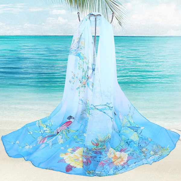 Summer Chiffon Scarves Ladies Air Conditioning Shawl Floral Print Scarf Soft Sunscreen Beach Towel Shawl Outdoor Beach Magic Scarves