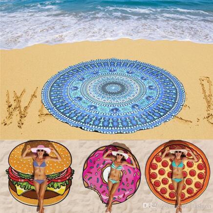 new 43 Types Women Round Beach Towel Bohemian Style Chiffon Polyester Fabric 150cm Bath Towels Round Blue Printed Serviette Covers Blanket