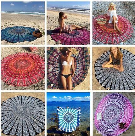 new 43 Design 150CM Round Beach Towel Bohemian Style Chiffon Fabric Beach Towels Round Printed Serviette Covers for Summer Yoga Beach mat