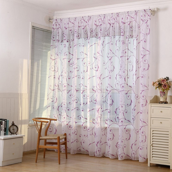 Sheer Curtains Curtains Modern Style Window Sheer Leaves Printed Gauze Curtains For Living Room Kitchen Bedroom Home Decoration