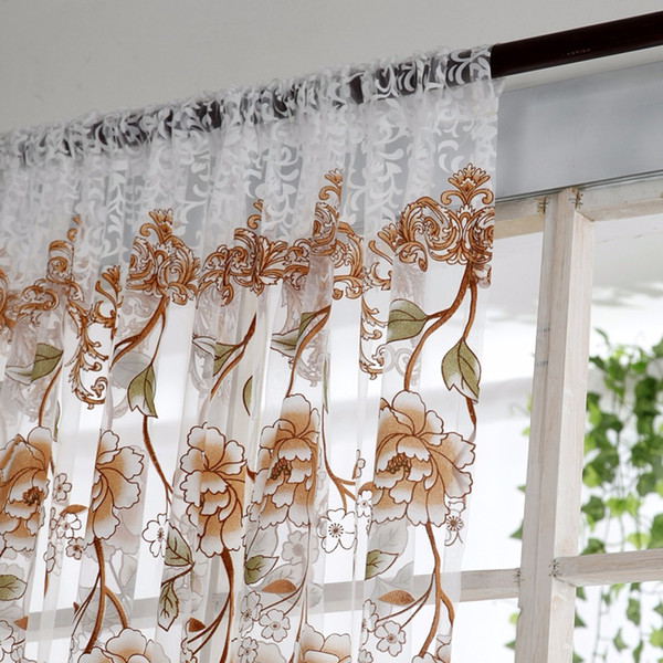 Sheer Curtains Home Office Window Curtain Flower Print Divider Tulle Voile Drape Panel Sheer Scarf Valances Curtains