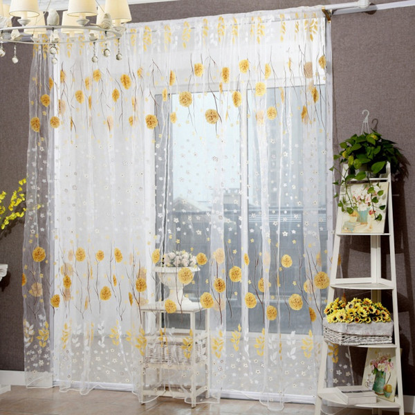 Sheer Curtains Window Curtain Divider Tulle Voile Drape Panel Sheer Flower Print Curtains For Living Room