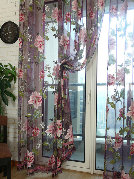 100*200cm New Modern Peony Flower Curtain for Window Transparent Tulle Door Curtains Window Drapes Sheer curtains for living Room H103