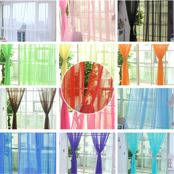 2019 New Solid Color Curtain Wedding Glass Yarn Transparent Screen for Home Living Room Colorful Home Decor Curtains Window Treatment H100