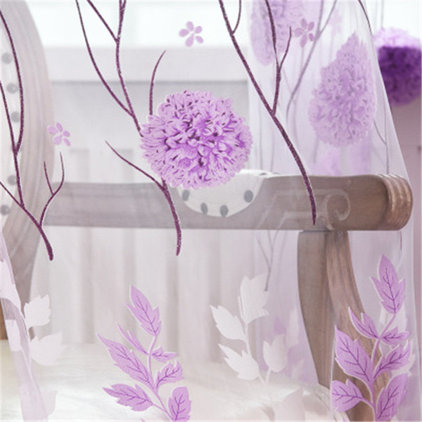 New Classical Printed Flower Curtain Window Door Screening gauze light transmission customize finished Products purple tulle curtain H111