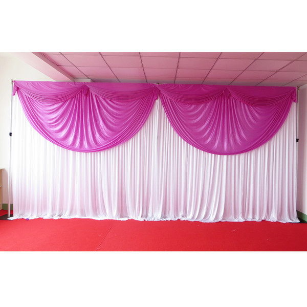 1PCS Free Shipping: 3M*6M Light Violet Pleated Ice Silk Swag Drape With White Backdrop Curtain For Wedding Use