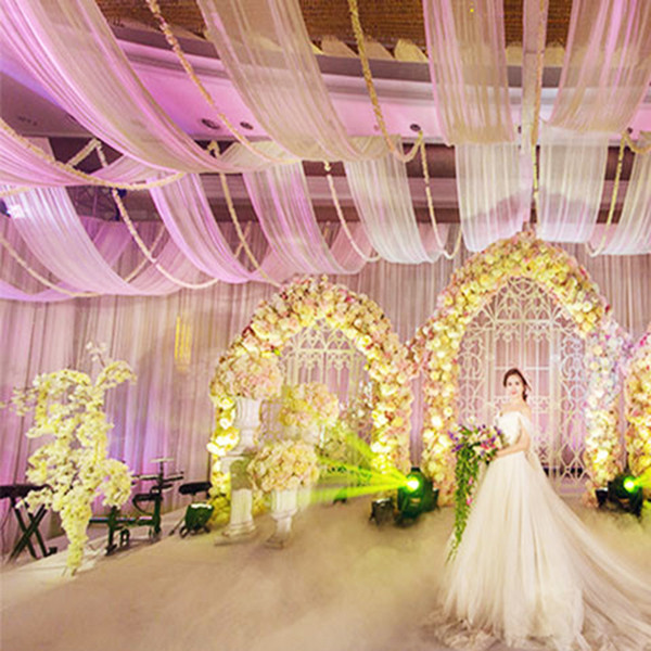6pcs A lot 20mL * 1.4mW /piece White Sheer Voile or Ice Silk Ceiling Drape Curtain For Wedding Party Decoration