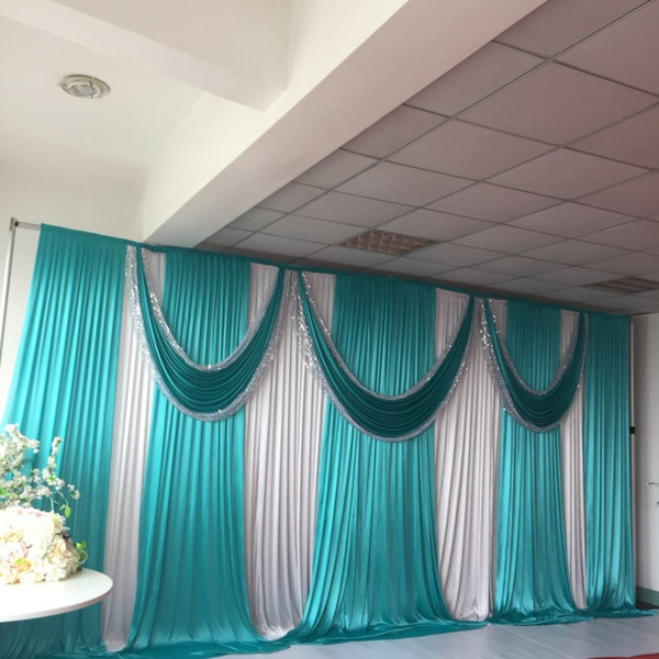 Hot Sale ice silk blue / teal silver swag and blue drapes only for 3m*6m curtain decoration