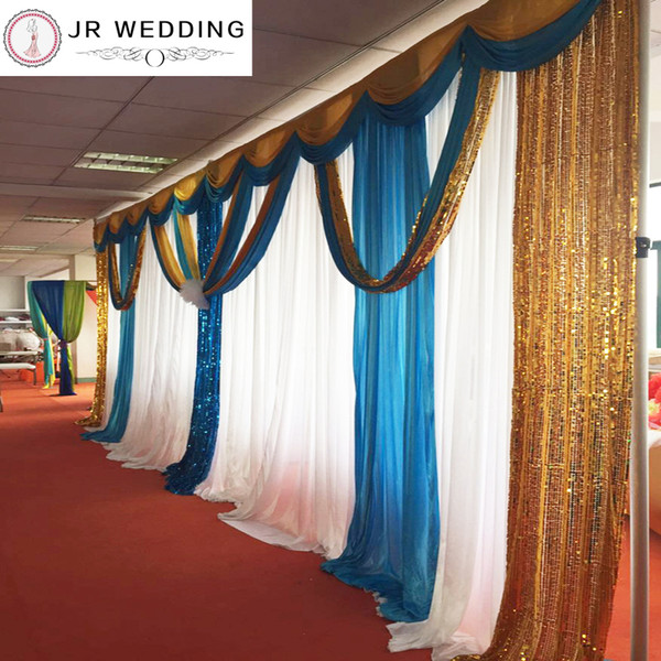 2017 New Design 3M*6M Colorful Ice Silk Sequin Swags and Drapes Wedding Backdrop Curtain 1PCS A Lot Free Shipping