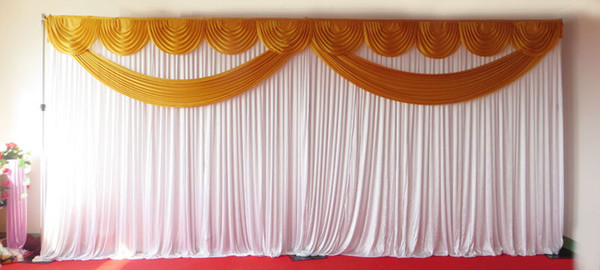 Whole Sale 3m*6m Ice Silk Fabric High Quality White Wedding Backdrop & Colorful Swag Curtain