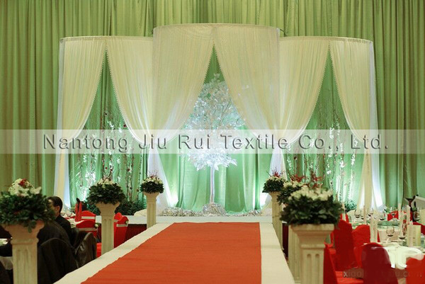 1PCS Free Shipping 3mL*4mH Left & Right 2 Side Open White Ice Silk Fabric Backdrop Curtain For Wedding Decor