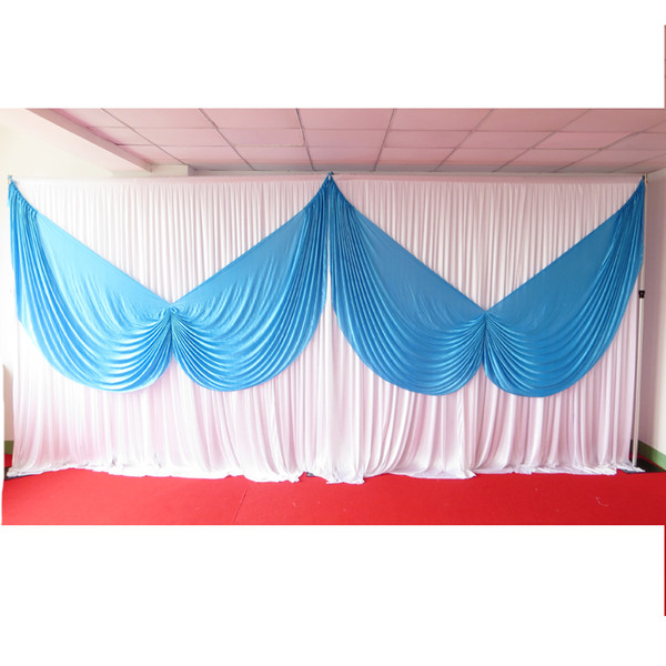 Free Shipping: 1PCS MOQ 3M*6M Sky Blue Butterfly Swag & White Ice Silk Fabric Backdrop Drape Curtain For Wedding Use