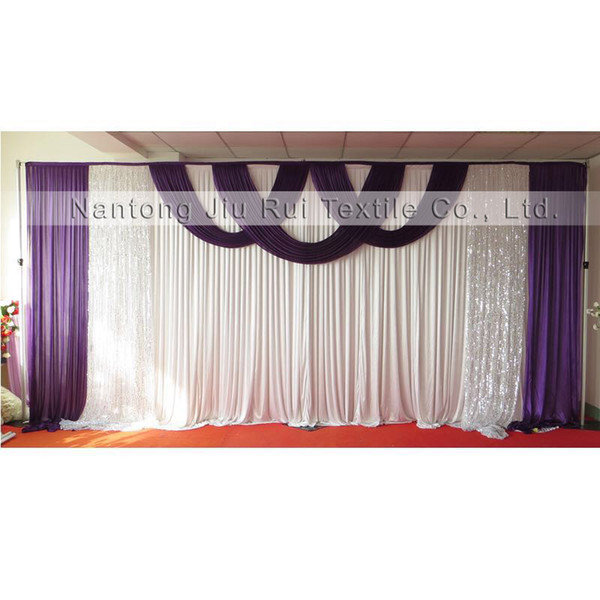 New Design Hot Sale 3mx6m Ice Silk & Silver Sequin Swags Drapes Wedding Backdrop Curtain 1PCS With Free Shipping Price