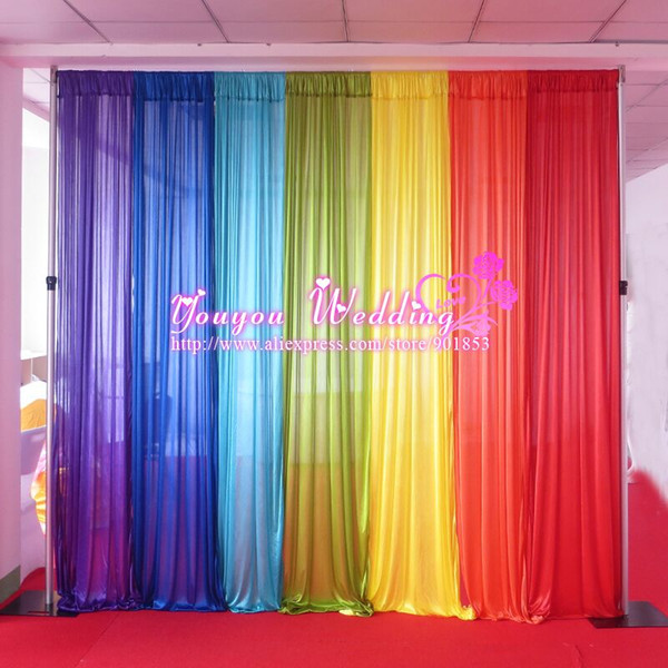 1PCS MOQ: 10FT W*10FT H 7 Color Rainbow Ice Silk Tube Curtain Backdrop For Wedding Use