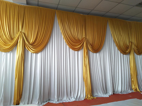 1PCS 3M*6M Gold Color Ice Silk Only Front Gold Curtain Drapes For Wedding,Party,Hotel Decor