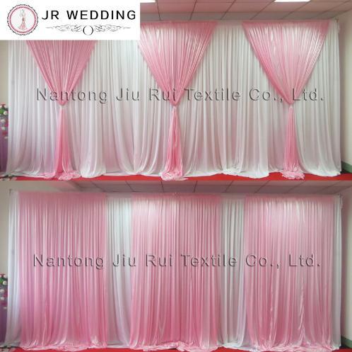 3m* 6m Pink Color Ice Silk Wedding Backdrop Curtain With Diamond tie for Wedding Party Decoration 1PCS With Free Shipping