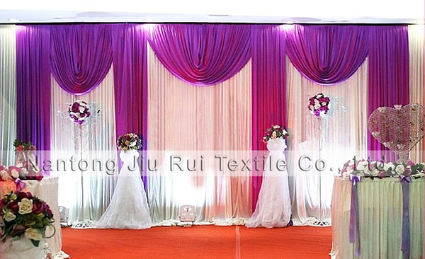 Wholesale and Retail 10FT x20FT White and Purple Ice Silk Wedding Stage Curtain 1PCS With Free Shipping