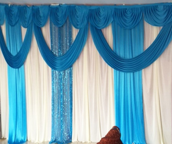 3mH*6m W White Backdrop + Blue Selling Drape Ice Silk Curtain Stage Decoration 1PCS Free Shipping Wedding Backdrop