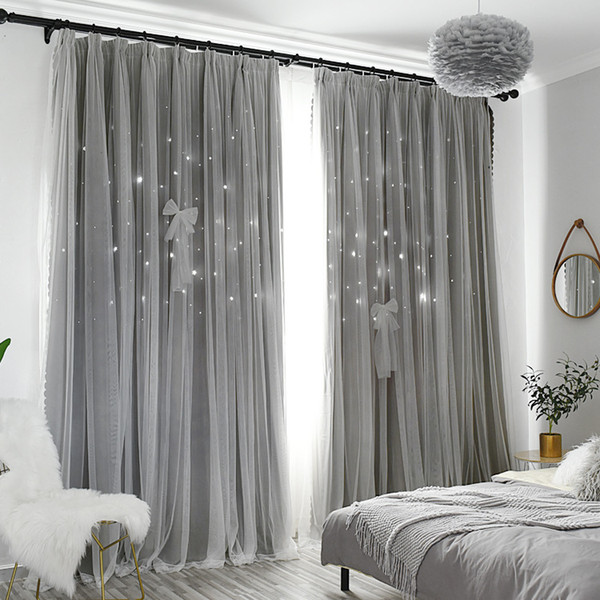 Modern Stars Window Curtains for Living Room Bedroom Kids Room Pink Blue Grey Voile Tulle Curtain Double Layer Door Curtains Sheer Curtains