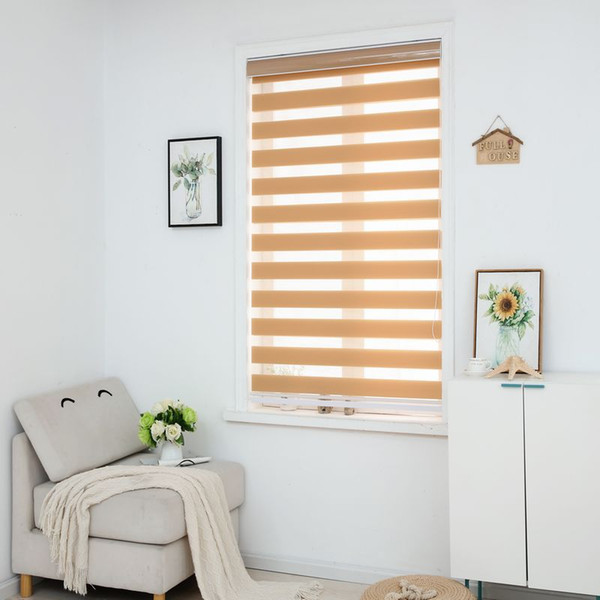 Zebra Blinds Horizontal Window Shade Double layer Roller Blinds Window Custom Cut to Size Khaki Curtains for Living Room