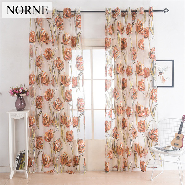 Norne Drapes Window Grommet Sheer Curtains Voiles Panel for Living Room the Bedroom Kitchen Modern Tulle Curtain Floral Pattern Fabric