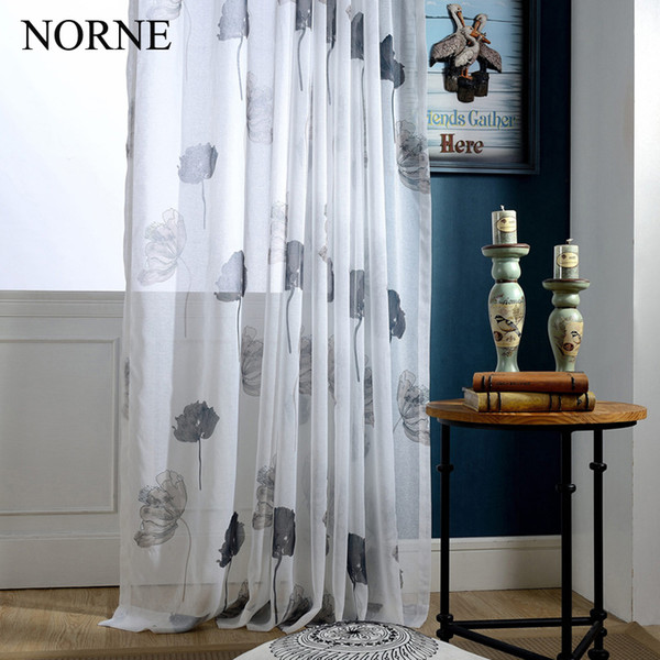 NORNE Modern Tulle Window Curtains For Living Room The Bedroom The Kitchen Cortina(Rideaux) lotus Leaves Print Sheer Curtains Blinds Drapes