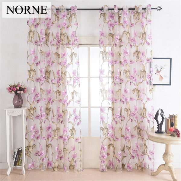 Norne Window Punching Grommet Sheer Curtains Voiles Panel for Living Room the Bedroom Kitchen Modern Tulle Curtain Floral Pattern Fabric