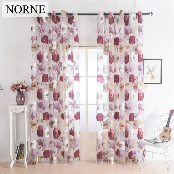 Norne Drapes Grommet Sheer Curtains Window Panel for Living Room the Bedroom Kitchen Modern Tulle Curtains Floral Pattern Fabric Blinds