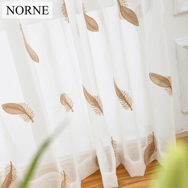 NORNE Embroidered Semi White Voiles Peacock Feathers Tulle Sheer Curtains for Living Room,Kitchen Drape Treatment for Bedroom