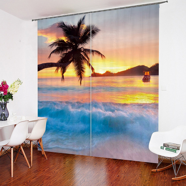 Beach Sunset Art Design Living Room Bedroom Window Drapes 2 Panel Set Multi Color Curtain Hook Up