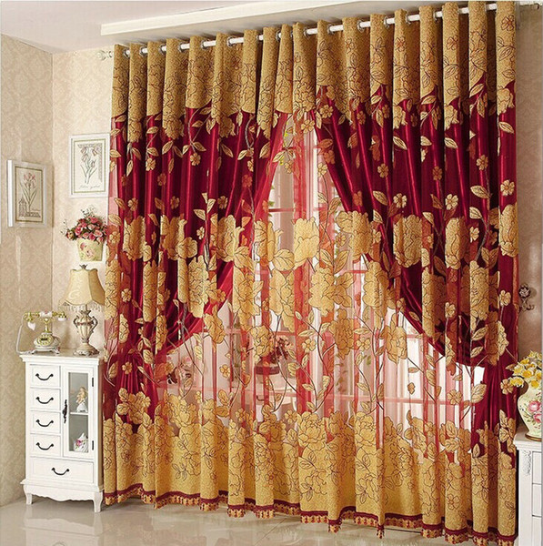 New Arrival Curtains Luxury Beaded For Living Room Tulle +Blackout Curtain Window Treatment/drape In Brown/Red Freeshipping