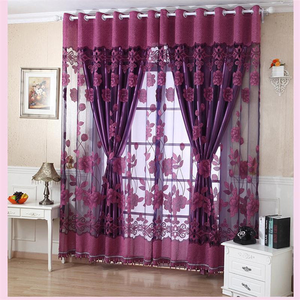 Flower Valance Blackout Curtains Home Decor Curtains Tiers for Basement Grommet Stylish Flower Tulle Door Window Curtain Drape Panel Sheer