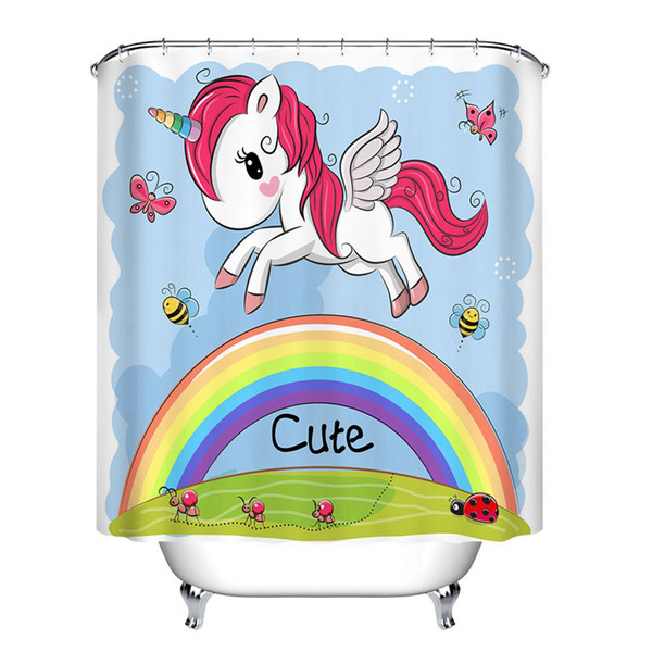 Rainbow Unicorn Window Curtains Polyester Fiber Digital Printing Waterproof Cloth Bathroom Sets Shower Mildew Proof Curtain PPA423