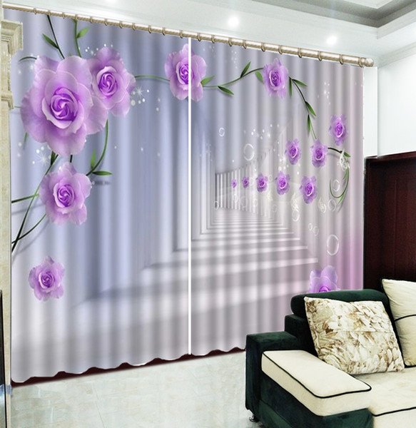 Custom 3D Curtain Pink RoseTime Tunnel Living Room Bedroom Beautiful Practical Curtains