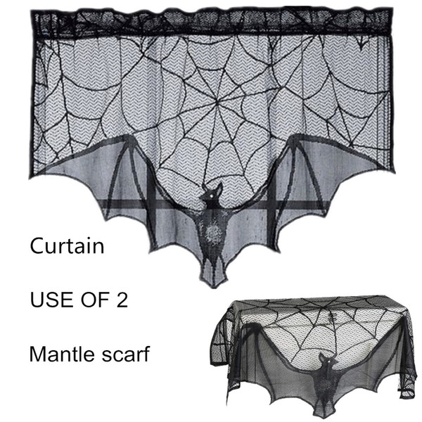 Halloween black bat curtain lace Mantle scarf 93x57 cm 36x22 inch (drop down) set of 2