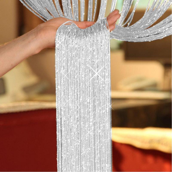 200 X100cm Shiny Tassel Flash Silver Line String Curtain Window Door Divider Sheer Curtain Valance Home Decoration