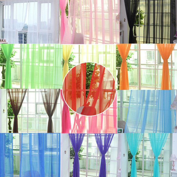 Fashion Colorful Solid Floral Tulle Voile Door Window Sheer Curtain Drape Panel Valances Scarf Divider New Wholesale Sheer Curtains