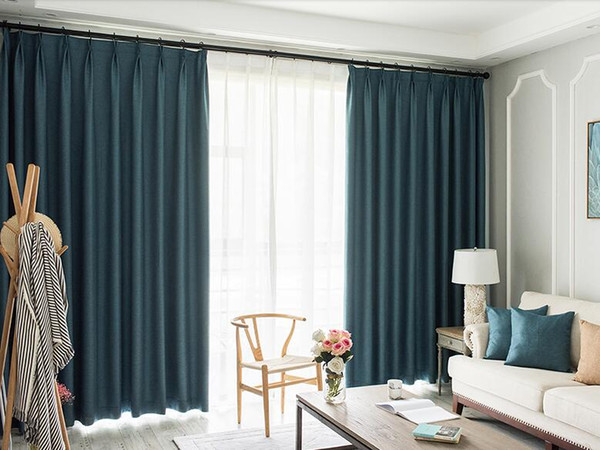 Window Bedroom Curtains Pleated Solid North Europe Style Blackout Linen Sheer Finished Curtain Ready-made Curtains Punching & Hooks 2 Panels