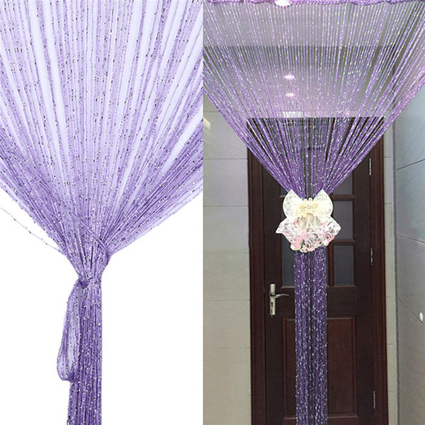 Shiny Tassel Flash Silver Line String Curtain Window Door Divider Sheer Curtains Valance Home Decoration 1*2M