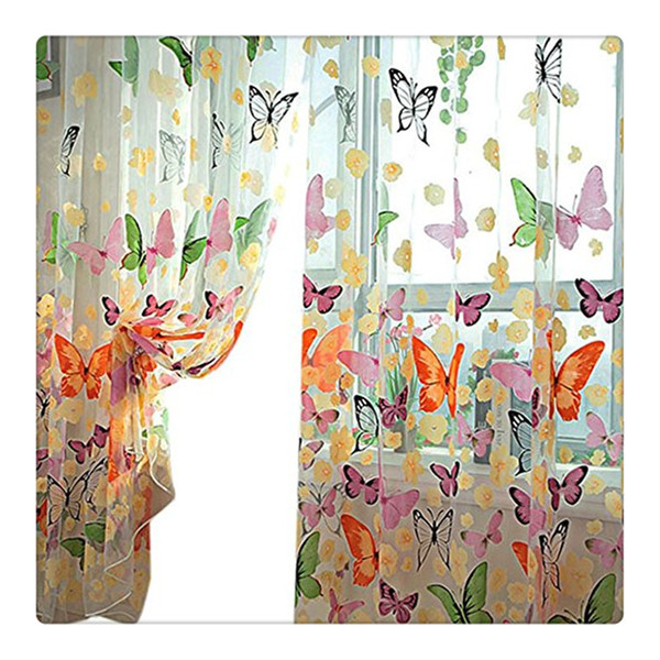 Hot selling!!200cm x 100 cm Butterfly Print Sheer Window Panel Curtains Tulle Panel Sheer Curtains Room Divider New for living room bedroom