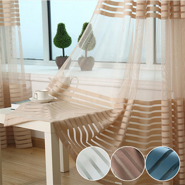 Striped Sheer Curtains Modern Solid Striped Tulle Curtains Living Room Window Striped Sheer Curtains Window Door Voile Curtain